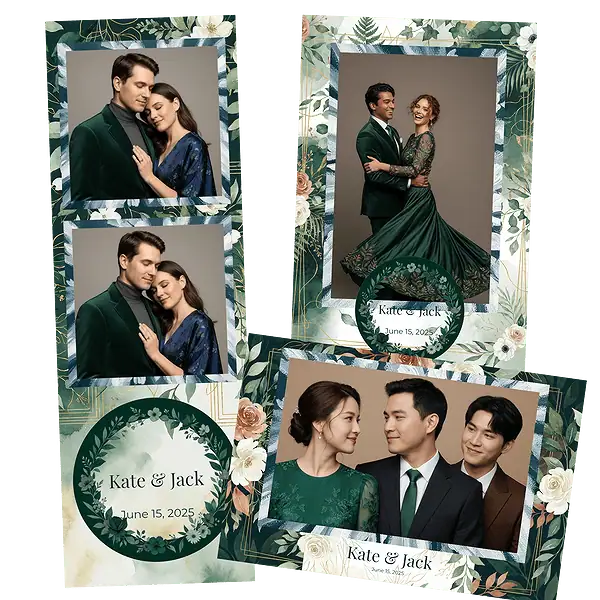 Design photobooth Emerald Botanical Romance pour Vivabox et Miroir