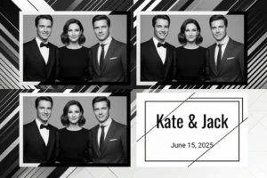Variante format paysage 6x4, 3 photos et orientation paysage du design photobooth Modern Monochrome Minimal pour Vivabox