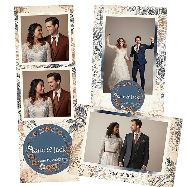 Design photobooth Vintage Blue Botanical Wedding pour Vivabox et Miroir