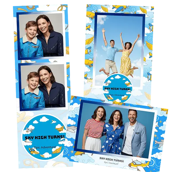 Design photobooth Blue Airplane Birthday Template pour Vivabox et Miroir