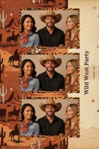 Variante format portrait 4x6, 3 photos et orientation paysage du design photobooth Rustic Western Desert Party pour Miroir Magique