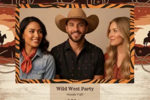 Variante format paysage 6x4, 1 photo et orientation paysage du design photobooth Rustic Western Desert Party pour Vivabox