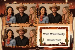 Variante format paysage 6x4, 3 photos et orientation paysage du design photobooth Rustic Western Desert Party pour Vivabox