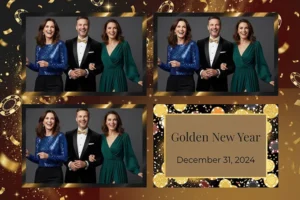 Variante format paysage 6x4, 3 photos et orientation paysage du design photobooth Golden Casino New Year pour Vivabox