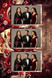 Variante format portrait 4x6, 3 photos et orientation paysage du design photobooth Glamorous Casino Royale pour Miroir Magique