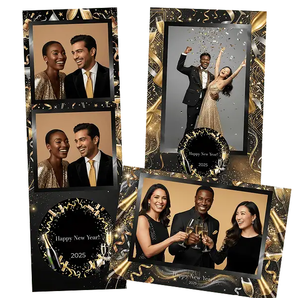 Design photobooth Golden Champagne Toast Celebration pour Vivabox et Miroir