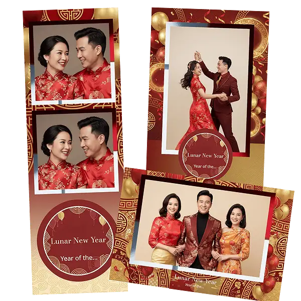Design photobooth Red Gold Lunar New Year Celebration pour Vivabox et Miroir