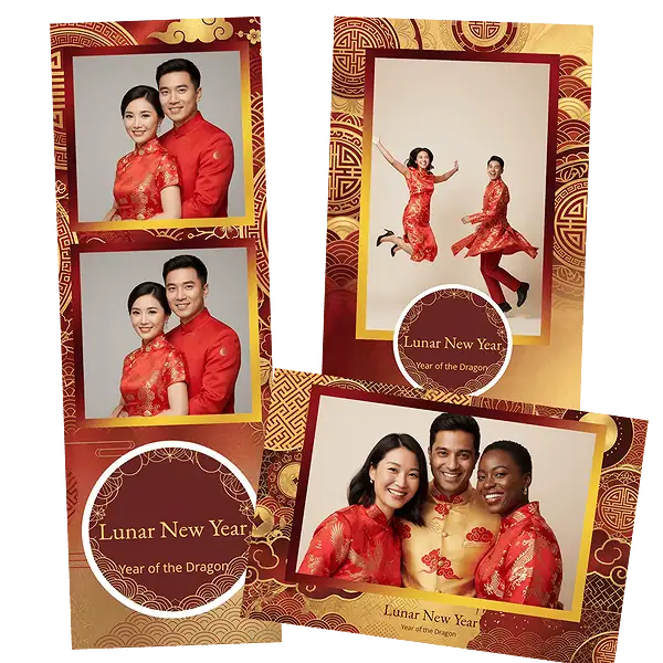 Design photobooth Traditional Lunar New Year Red Gold pour Vivabox et Miroir