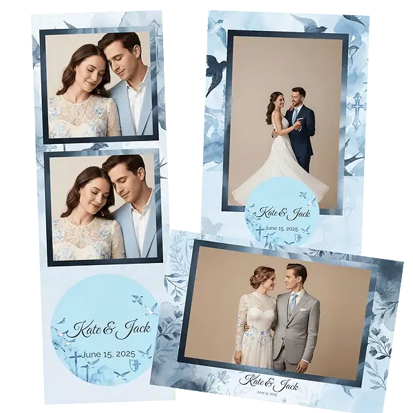 Design photobooth Blue Watercolor Swallows Wedding pour Vivabox et Miroir