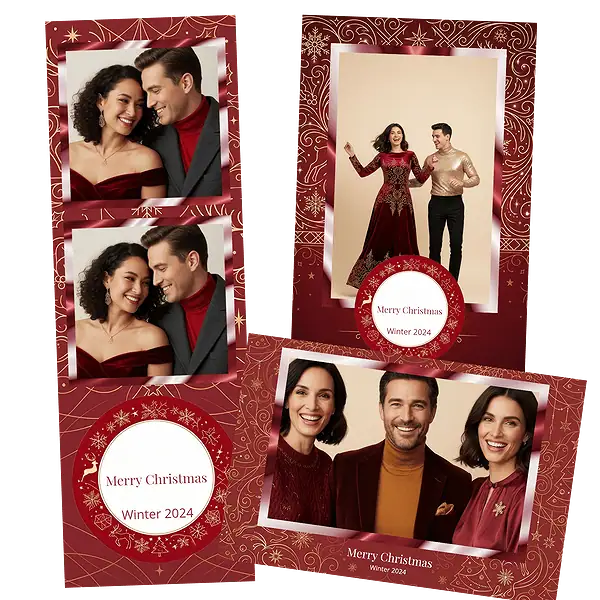 Design photobooth Elegant Red Gold Line Art Christmas pour Vivabox et Miroir