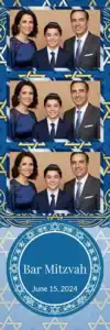 Variante bande 2x6, 3 photos et orientation paysage du design photobooth Blue Confetti Bar Mitzvah pour Vivabox