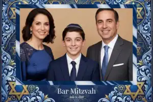 Variante format paysage 6x4, 1 photo et orientation paysage du design photobooth Blue Confetti Bar Mitzvah pour Vivabox