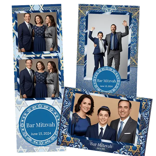 Design photobooth Blue Confetti Bar Mitzvah pour Vivabox et Miroir