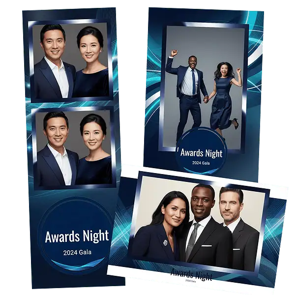 Design photobooth Modern Blue Corporate Awards Night pour Vivabox et Miroir