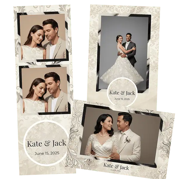 Design photobooth Classic Cream Damask Wedding pour Vivabox et Miroir