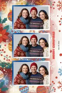 Variante format portrait 4x6, 3 photos et orientation paysage du design photobooth Blue Polka Dot Christmas pour Miroir Magique