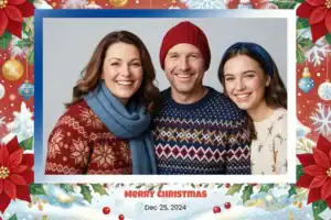 Variante format paysage 6x4, 1 photo et orientation paysage du design photobooth Blue Polka Dot Christmas pour Vivabox