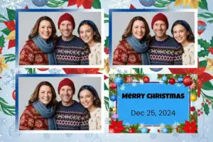 Variante format paysage 6x4, 3 photos et orientation paysage du design photobooth Blue Polka Dot Christmas pour Vivabox