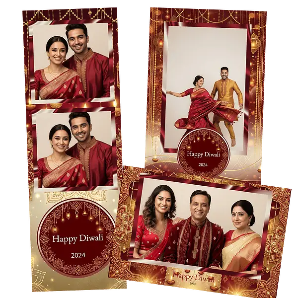 Design photobooth Elegant Red Gold Diwali pour Vivabox et Miroir