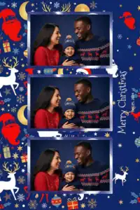 Variante format portrait 4x6, 3 photos et orientation paysage du design photobooth Blue Holly Christmas Illustration pour Miroir Magique