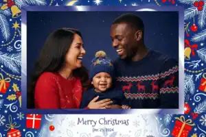 Variante format paysage 6x4, 1 photo et orientation paysage du design photobooth Blue Holly Christmas Illustration pour Vivabox