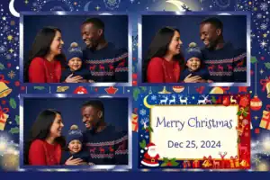 Variante format paysage 6x4, 3 photos et orientation paysage du design photobooth Blue Holly Christmas Illustration pour Vivabox