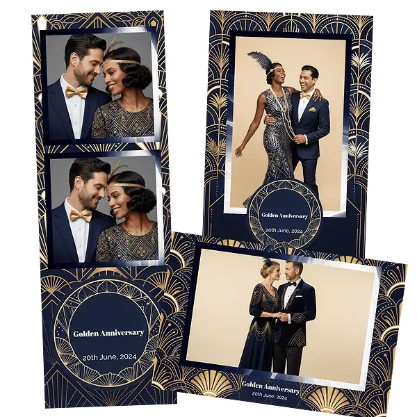 Design photobooth Navy Gold Art Deco Anniversary pour Vivabox et Miroir