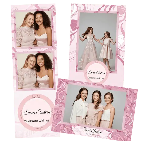 Design photobooth Pink Ribbon Sweet Sixteen pour Vivabox et Miroir