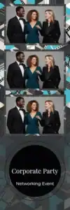 Variante bande 2x6, 3 photos et orientation paysage du design photobooth Blue Confetti Corporate Event pour Vivabox