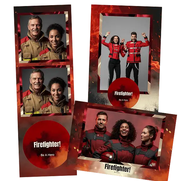 Design photobooth Bold Red Firefighter Hero pour Vivabox et Miroir
