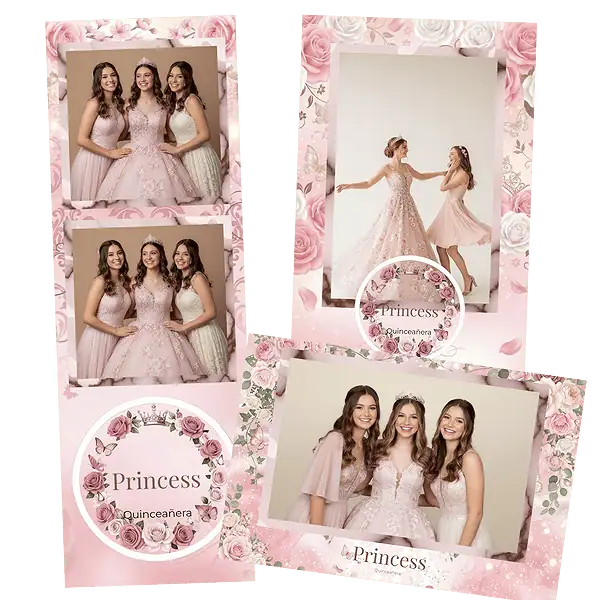 Design photobooth Pink Rose Princess Quinceaera pour Vivabox et Miroir