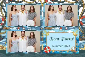Variante format paysage 6x4, 3 photos et orientation paysage du design photobooth Blue Boat Nautical Party pour Vivabox