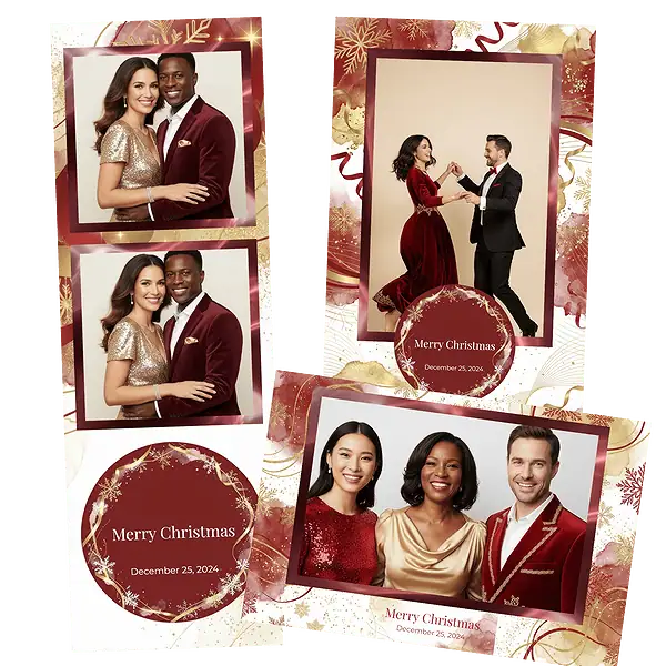 Design photobooth Elegant Gold Red Holiday pour Vivabox et Miroir