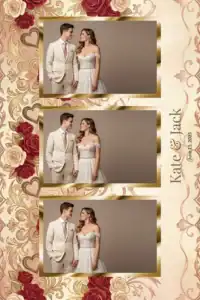 Variante format portrait 4x6, 3 photos et orientation paysage du design photobooth Pink Rose Watercolor Wedding pour Miroir Magique