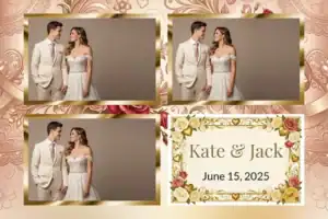 Variante format paysage 6x4, 3 photos et orientation paysage du design photobooth Pink Rose Watercolor Wedding pour Vivabox