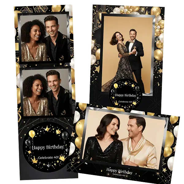 Design photobooth Glamorous Black And Gold Birthday pour Vivabox et Miroir