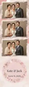 Variante bande 2x6, 3 photos et orientation paysage du design photobooth Watercolor Leaves Wood Wedding pour Vivabox