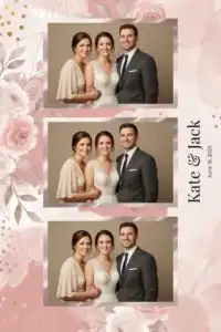 Variante format portrait 4x6, 3 photos et orientation paysage du design photobooth Watercolor Leaves Wood Wedding pour Miroir Magique
