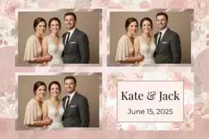 Variante format paysage 6x4, 3 photos et orientation paysage du design photobooth Watercolor Leaves Wood Wedding pour Vivabox