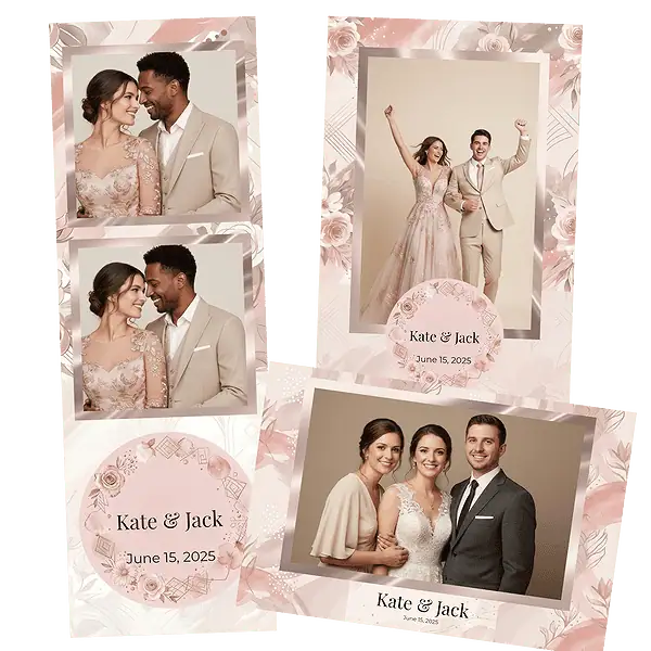 Design photobooth Watercolor Leaves Wood Wedding pour Vivabox et Miroir