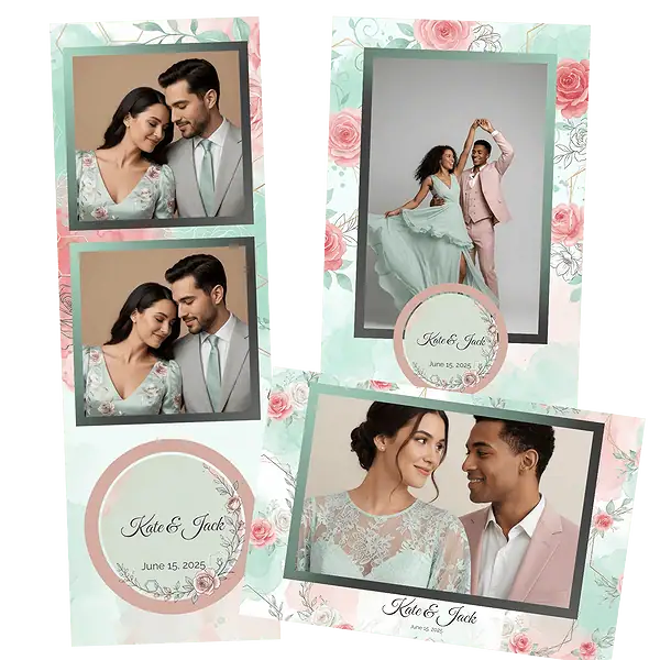Design photobooth Mint Watercolor Rose pour Vivabox et Miroir