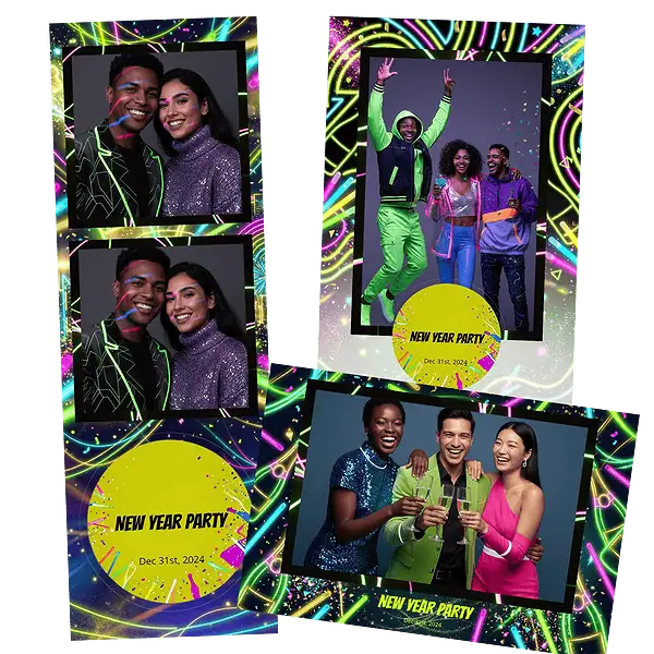 Design photobooth Neon Glow New Year Party pour Vivabox et Miroir