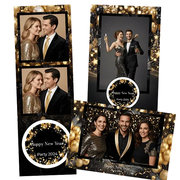 Design photobooth Glamorous Black And Gold Holiday pour Vivabox et Miroir