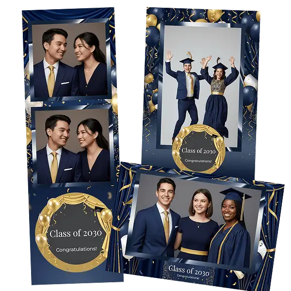 Design photobooth Navy Blue Gold Graduation pour Vivabox et Miroir