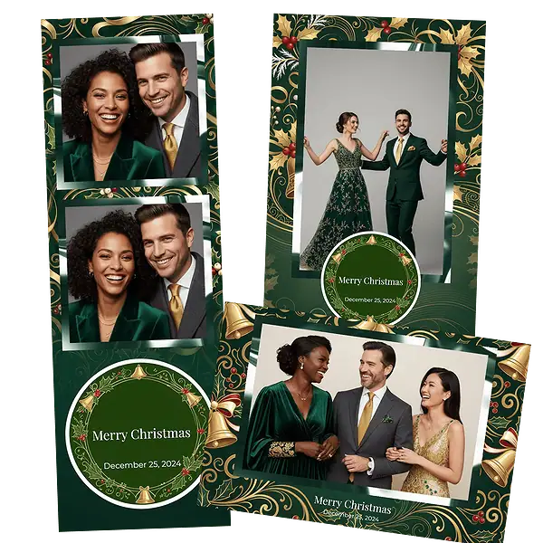 Design photobooth Elegant Green Gold Christmas pour Vivabox et Miroir