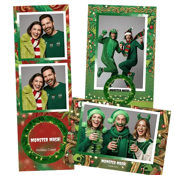 Design photobooth Cranky Green Monster Holiday pour Vivabox et Miroir