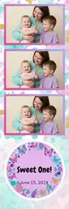 Variante bande 2x6, 3 photos et orientation paysage du design photobooth Polka Dot First Birthday pour Vivabox