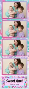 Variante bande 2x6, 4 photos et orientation paysage du design photobooth Polka Dot First Birthday pour Vivabox