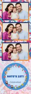Variante bande 2x6, 3 photos et orientation paysage du design photobooth Colorful Toy Birthday Frame pour Vivabox