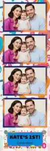 Variante bande 2x6, 4 photos et orientation paysage du design photobooth Colorful Toy Birthday Frame pour Vivabox